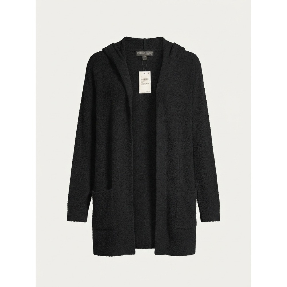 NWT Barefoot Dreams CozyChic Lite Curved Hem Hooded Jacket Black XS/S Cardigan